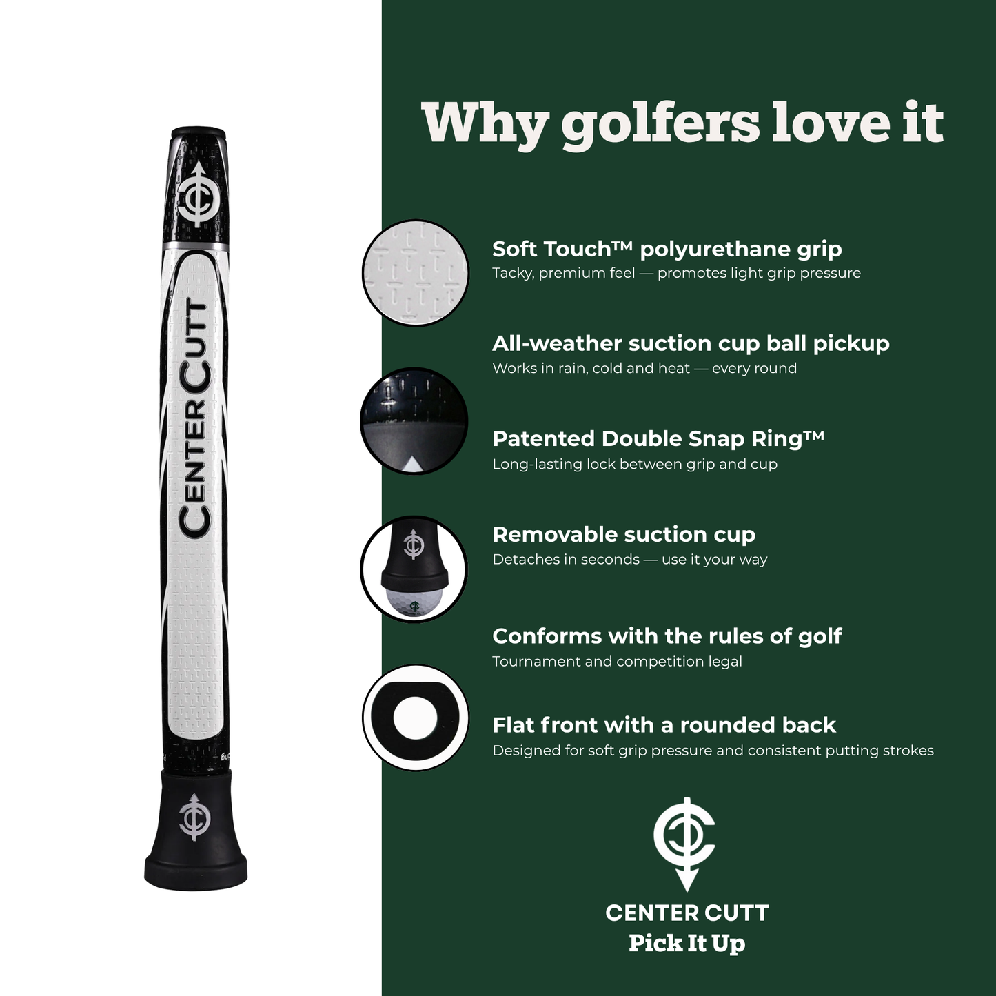 Center Cutt Competition Pro Putter Grip — Soft Touch™, Ball Pickup